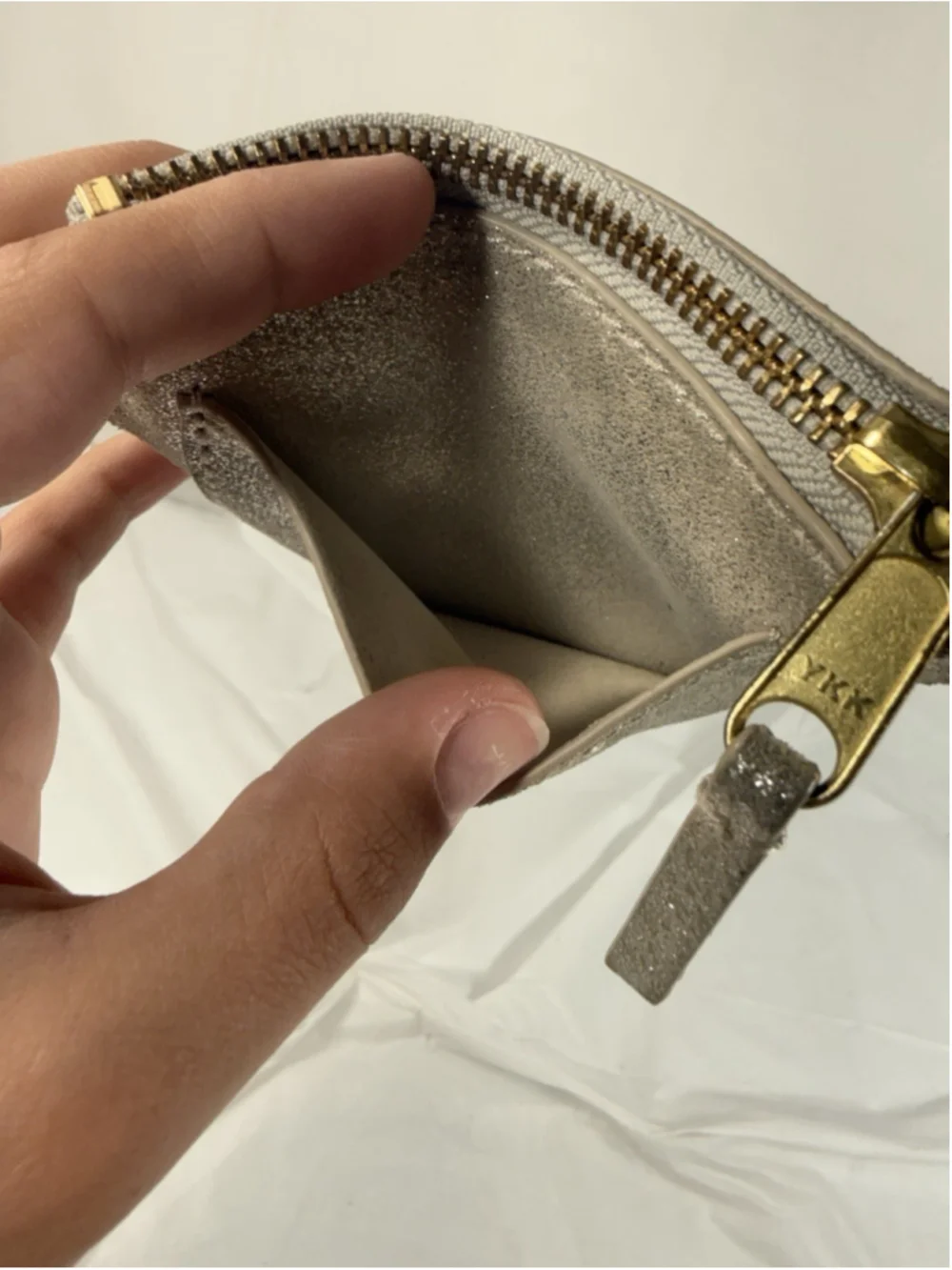Anthropologie Silver Shiny suede 